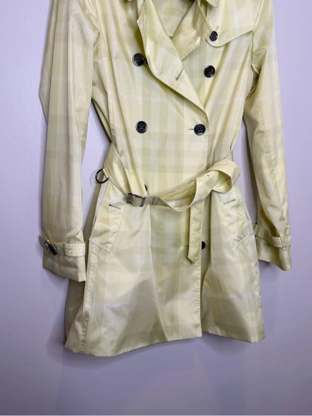 Burberry Brit Check Belted Trench Coat Pale Yellow US 8 / UK 10 - Picture 5 of 13